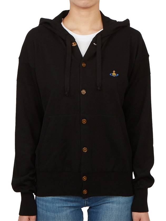 Embroidered Logo Hoodie Cardigan Black - VIVIENNE WESTWOOD - BALAAN 3