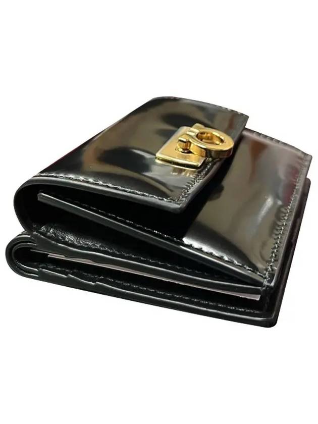 Gancini Compact Half Wallet Black - SALVATORE FERRAGAMO - BALAAN 4