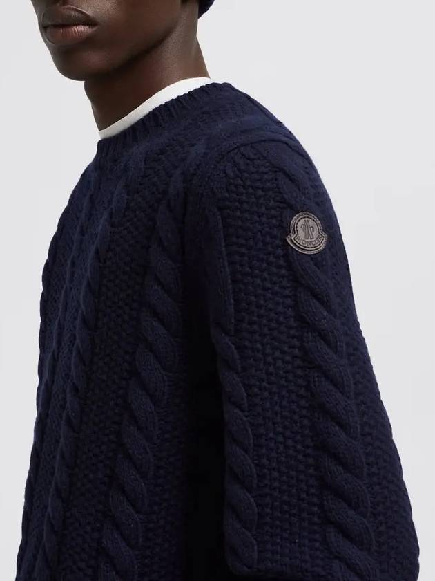 Logo Patch Cable Knit Top Dark Blue - MONCLER - BALAAN 4