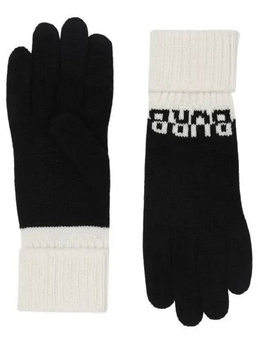 logo two-tone cashmere gloves black white - BURBERRY - BALAAN 1