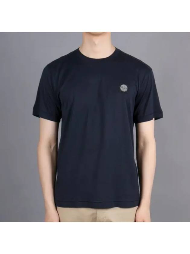 Logo Patch Cotton Short Sleeve T-Shirt Navy - STONE ISLAND - BALAAN 2