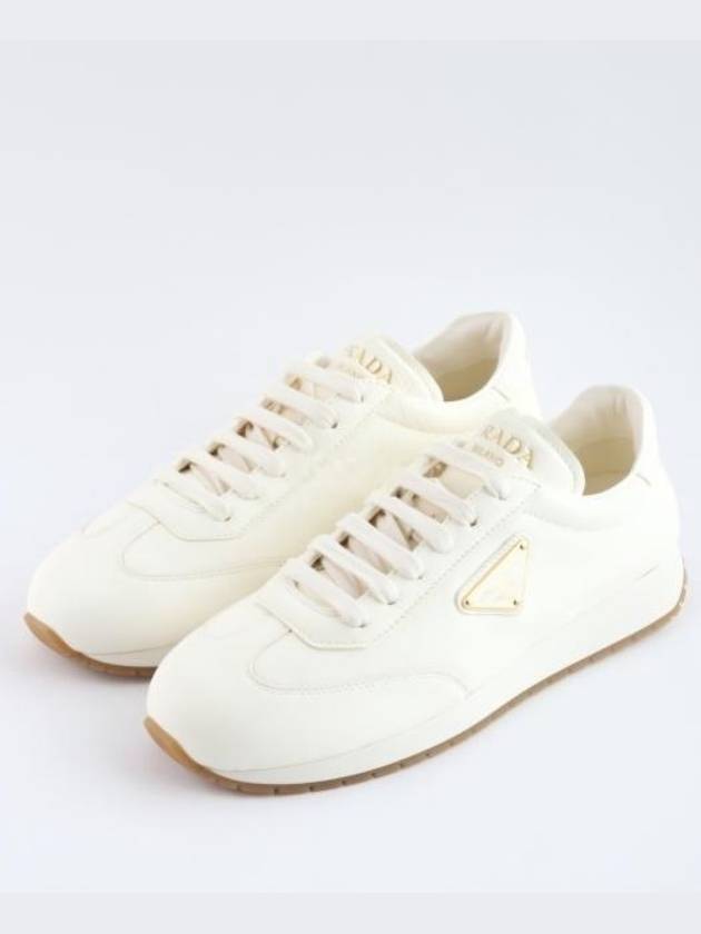 Leather Low Top Sneakers Ivory - PRADA - BALAAN 3