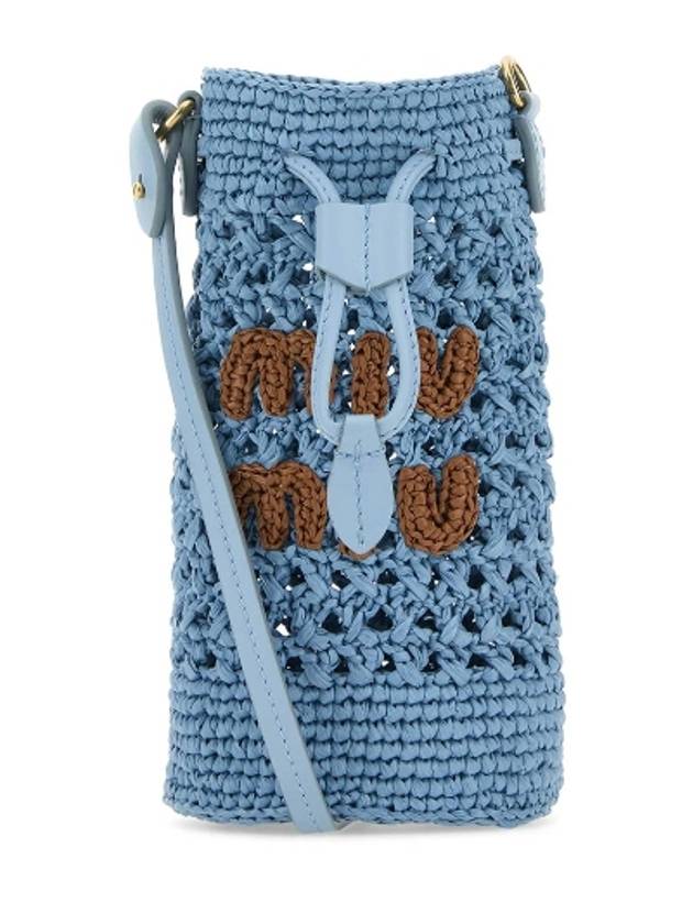 Embroidered Logo Crochet Bucket Bag Light Blue - MIU MIU - BALAAN 3