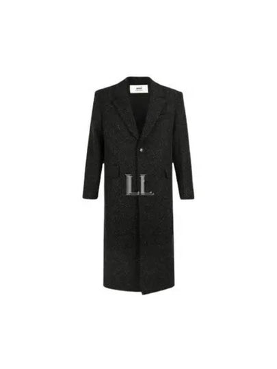 Chevron Pattern Wool Single-Breasted Structured Coat Grey Black - AMI - BALAAN 2