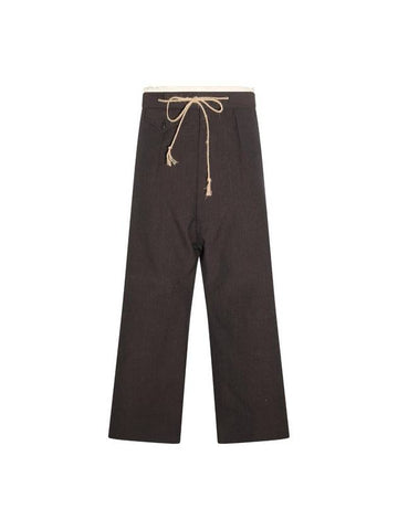 Contrast Waist Detail Wool Straight Pants Brown - MAISON MARGIELA - BALAAN 1