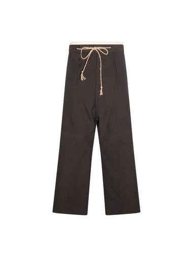 Contrast Waist Detail Wool Straight Pants Brown - MAISON MARGIELA - BALAAN 1