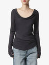 Helmut Lang Cowl Neck Long Sleeve T Shirt Navy N06HW522G0F - HELMUT LANG - BALAAN 2