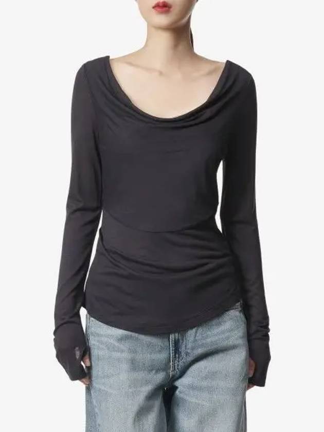 Cowl Neck Long Sleeve T-Shirt Navy - HELMUT LANG - BALAAN 2