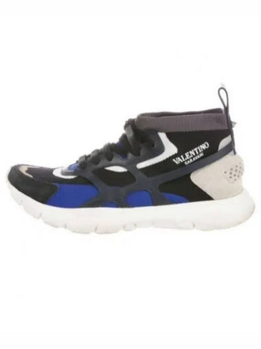 Sound High Fabric Leather Low Top Sneakers Blue Black - VALENTINO - BALAAN 1