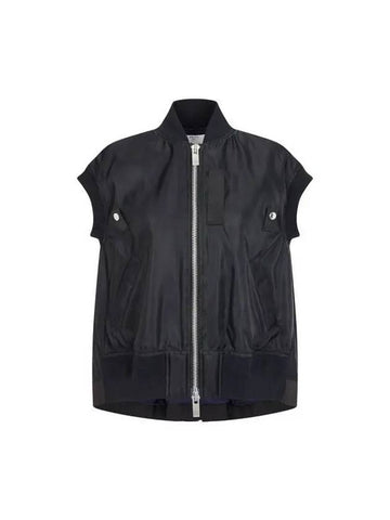 Women s Back Pleated Nylon Twill Vest Black - SACAI - BALAAN 1