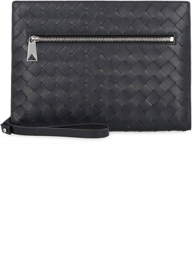 Intrecciato Zipper Small Clutch Bag Black - BOTTEGA VENETA - BALAAN 3