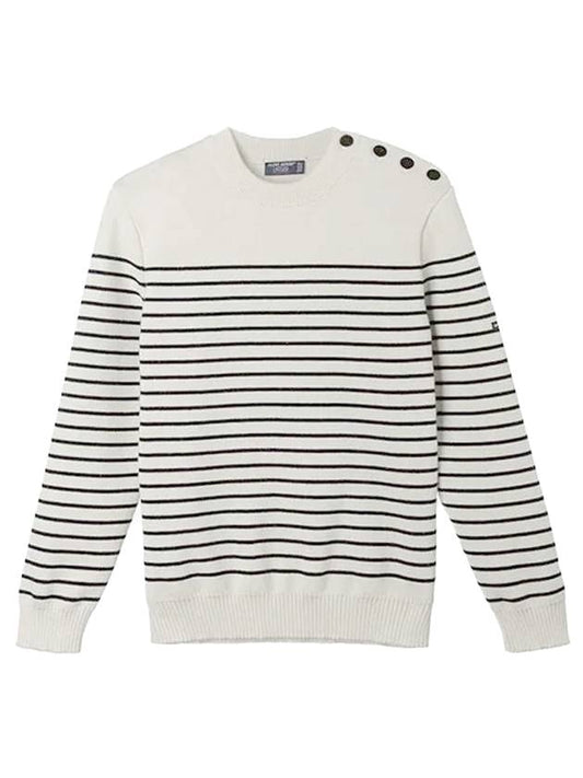 Galiote Striped Crew Neck Knit Top Ivory Navy - SAINT JAMES - BALAAN 1