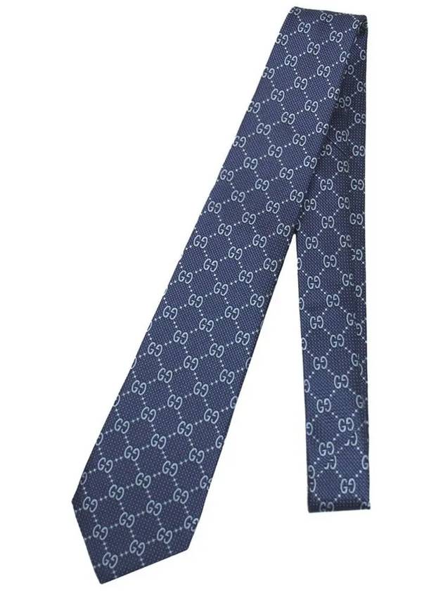 Men's GG Dot Pattern Silk Necktie Navy - GUCCI - BALAAN 3