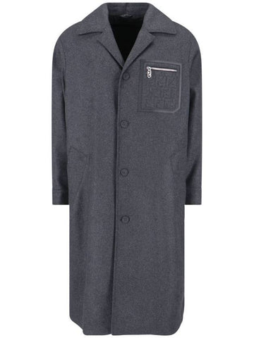 Pocket Wool Single Coat Grey - FENDI - BALAAN 1