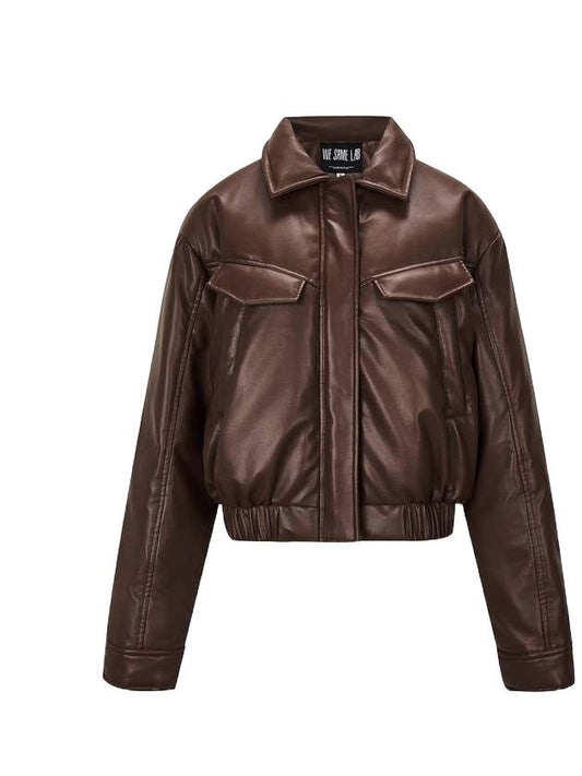 Leather Crop Down Jacket Brown - WESAME LAB - BALAAN 1