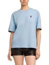 Small Heart Logo Boxy Fit Short Sleeve T-Shirt Light Blue - AMI - BALAAN 3