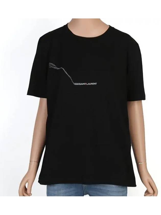 Logo Printing Cotton Short Sleeve T-Shirt Black - SAINT LAURENT - BALAAN.