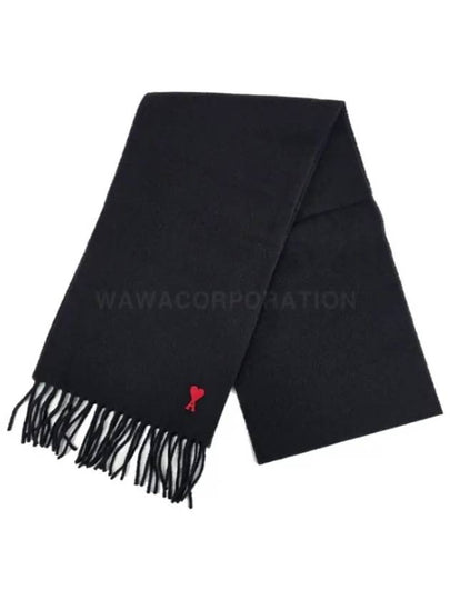 Small Heart Logo Wool Scarf Black - AMI - BALAAN 2