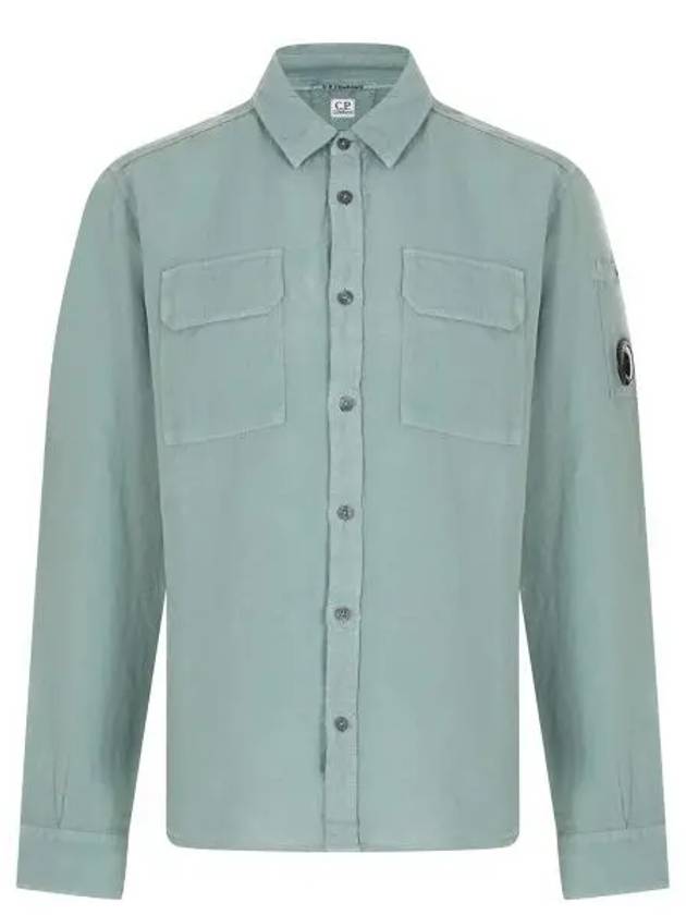 Linen Pocket Long Sleeve Shirt Green - CP COMPANY - BALAAN 2