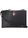 Logo 4 Bar Leather Clutch Bag Black - THOM BROWNE - BALAAN 2