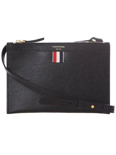 Logo 4 Bar Leather Clutch Bag Black - THOM BROWNE - BALAAN 2