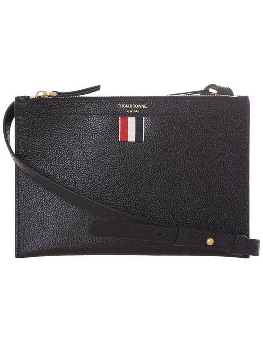 Logo 4 Bar Leather Clutch Bag Black - THOM BROWNE - BALAAN 2