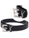 Silver Hardware Monogram Buckle Leather Belt Black - SAINT LAURENT - BALAAN 3