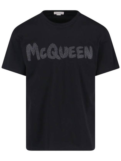 Graffiti Logo Print Short Sleeve T-Shirt Grey Black - ALEXANDER MCQUEEN - BALAAN 2