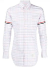 Men's Plaid Three Stripes Armband Oxford Long Sleeve Shirt Light Pink - THOM BROWNE - BALAAN 1