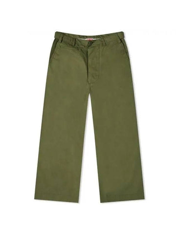 Logo Patch Mid-Rise Wide Pants Dark Khaki - KENZO - BALAAN 1