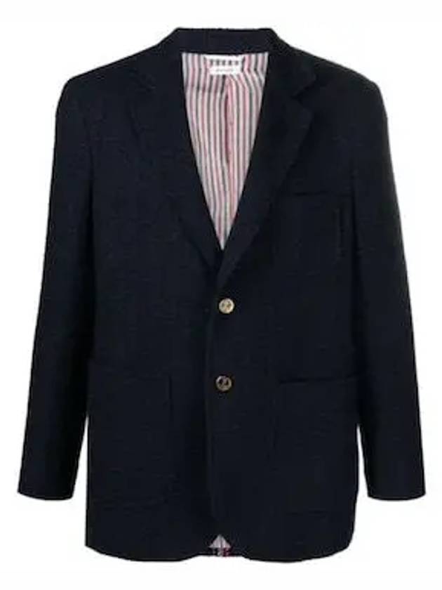 Tricolor Stripe Tweed Single Breasted Jacket Navy - THOM BROWNE - BALAAN 2