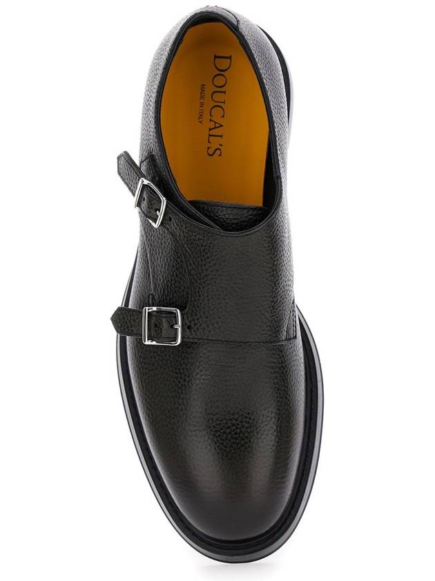 Black Monks Shoes With Double Buckle In Hammered Leather Man - DOUCAL'S - BALAAN 4