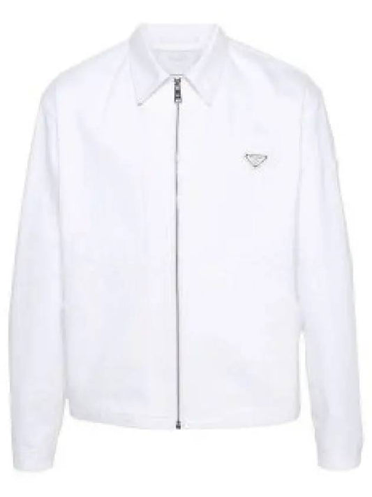 Triangle Logo Bull Denim Zip Up Jacket White - PRADA - BALAAN 2