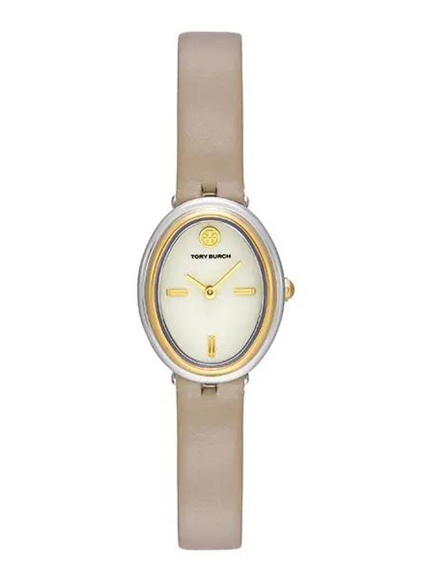 The Oval Leather Strap Watch White - TORY BURCH - BALAAN 1