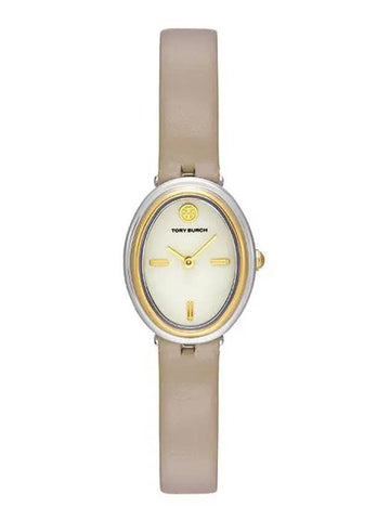 The Oval Leather Strap Watch White - TORY BURCH - BALAAN 1