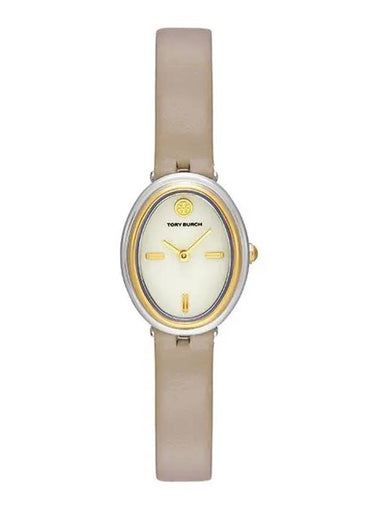 The Oval Leather Strap Watch White - TORY BURCH - BALAAN 1