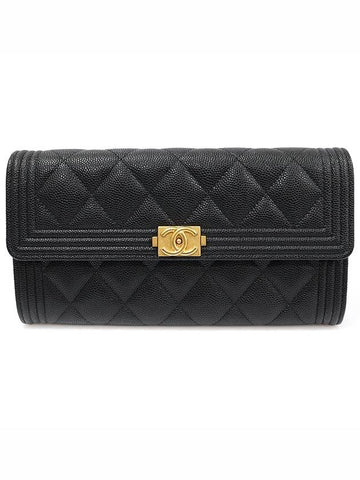 A80286 Black Caviar Gold Boy Long Flap Wallet 31st - CHANEL - BALAAN 1