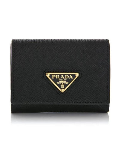 Women's Triangle Logo Saffiano Compact Half Wallet Black - PRADA - BALAAN 2