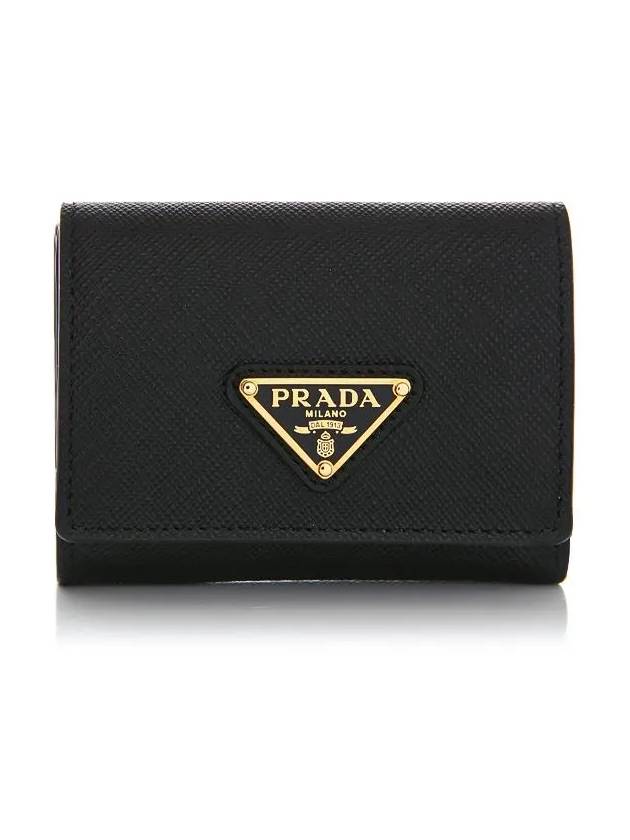 Women's Triangle Logo Saffiano Compact Half Wallet Black - PRADA - BALAAN 3