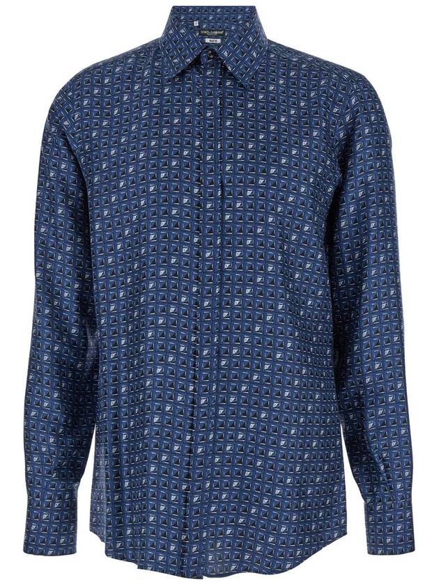 Blue Shirt With All-Over Print In Silk Man - DOLCE&GABBANA - BALAAN 1