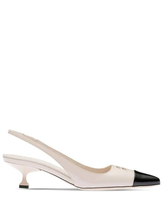 Logo Patent Leather Slingback Pumps Beige - MIU MIU - BALAAN 1