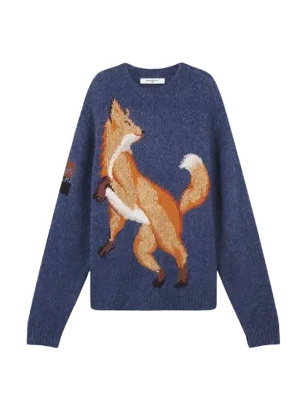 Fox Intarsia Comfort Knit Top Blue Melange - MAISON KITSUNE - BALAAN 3