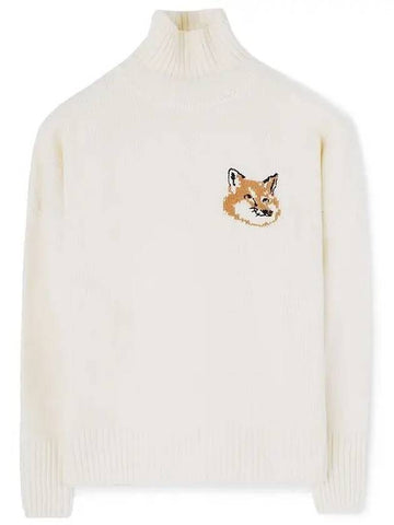 Men's Fox Head Patch Oversized Wool Turtleneck Ecru - MAISON KITSUNE - BALAAN 1