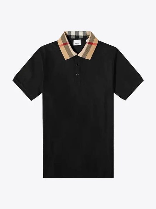 Check Collar Cotton Polo Shirt Black - BURBERRY - BALAAN