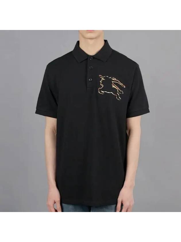 Check EKD Logo Print Cotton Polo Shirt Black - BURBERRY - BALAAN 2