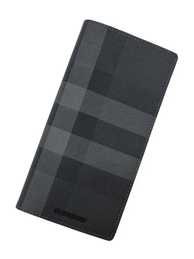 Logo Checked Leather Long Wallet Charcoal - BURBERRY - BALAAN 8