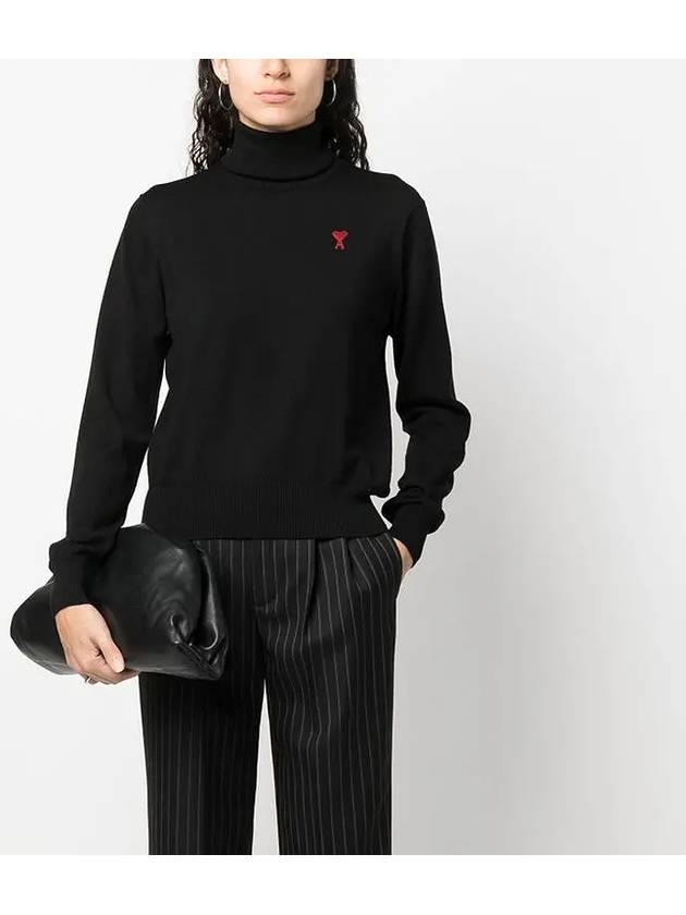 Small Heart Logo Turtleneck Black - AMI - BALAAN 3