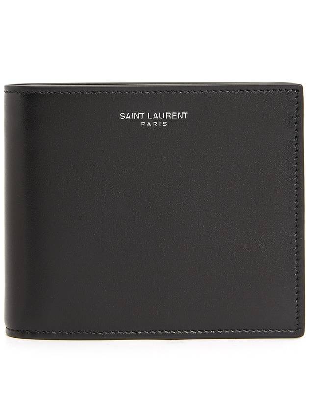 Logo Smooth Leather Half Wallet Black - SAINT LAURENT - BALAAN 2