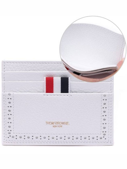 Three Stripe Tab Pebble Grain Card Wallet White - THOM BROWNE - BALAAN 2