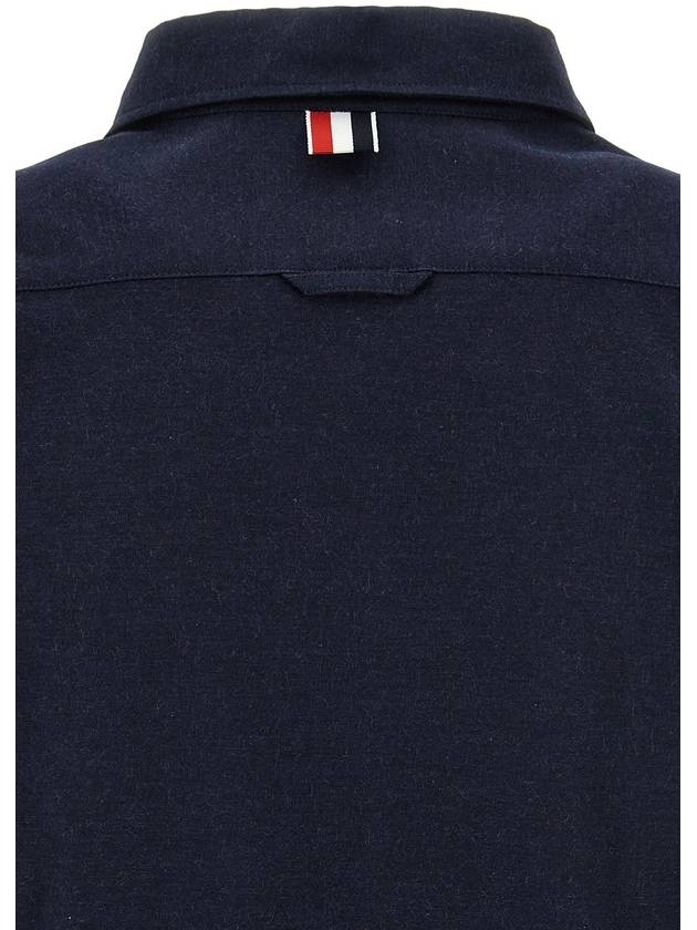 Stripe Flannel Pleated Bottom Belted Cotton Midi Dress Navy - THOM BROWNE - BALAAN 7